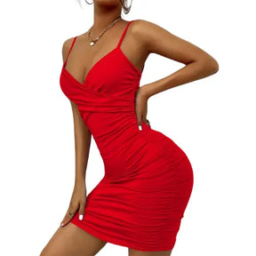 Vestido Colado com Decote em V Vermelho